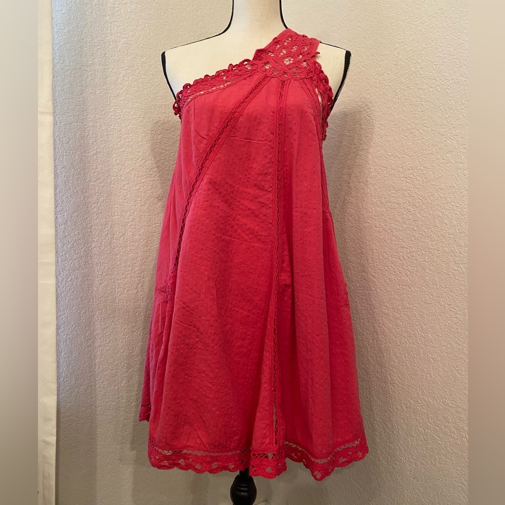 Free People Billie Battenburg One Shoulder Dress. Size XS. Color:Cherry